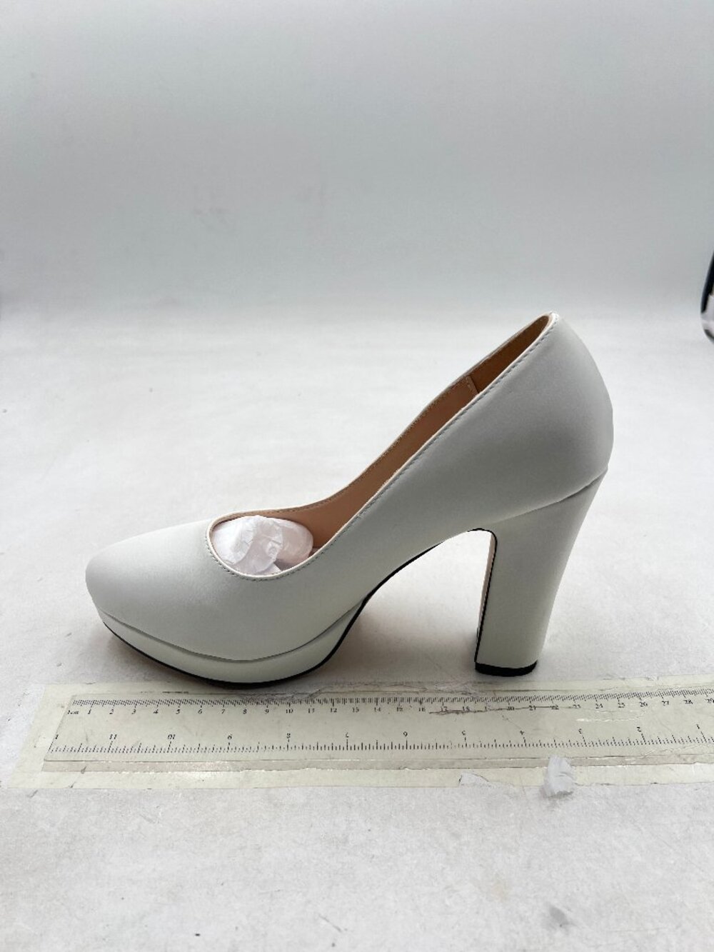 miss left White Platform Closed Almond Toe Pumps Classic Slip On Block Heel Shoe